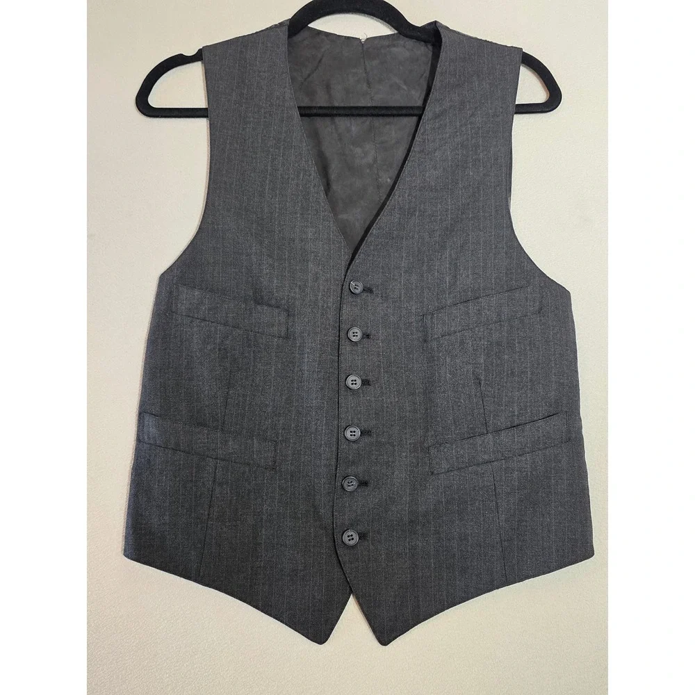 Brooks Brothers Mens Pinstripe Suit Vest Charcoal Grey Red Stripe 4 Pockets S